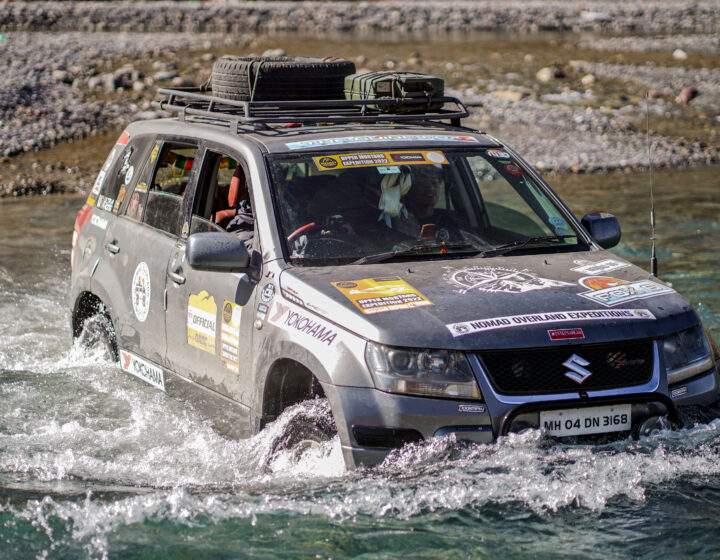 4x4 SUV navigating rugged terrains during a private expedition to Leh Ladakh with Nomad Overland Expeditions.